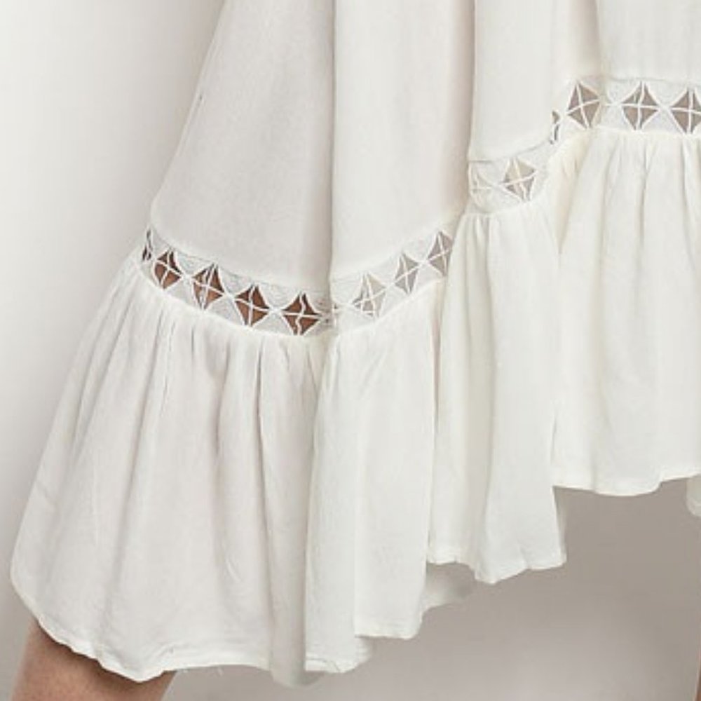 Off White Cotton Tiered Ruffle Tie Neck Maxi Dress - Picture 5 of 7